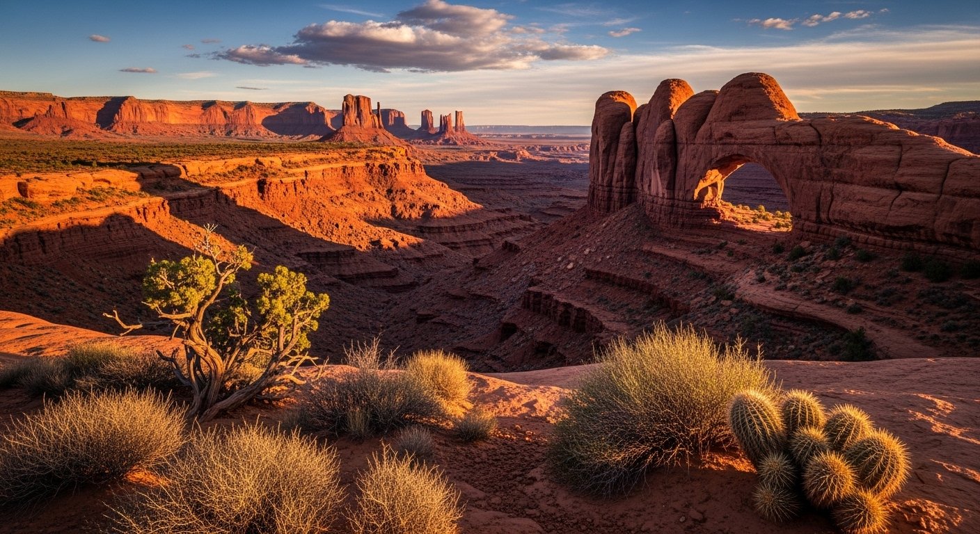 Southwest desert road trip Monument Valley red rock formations golden hour landscape western travel