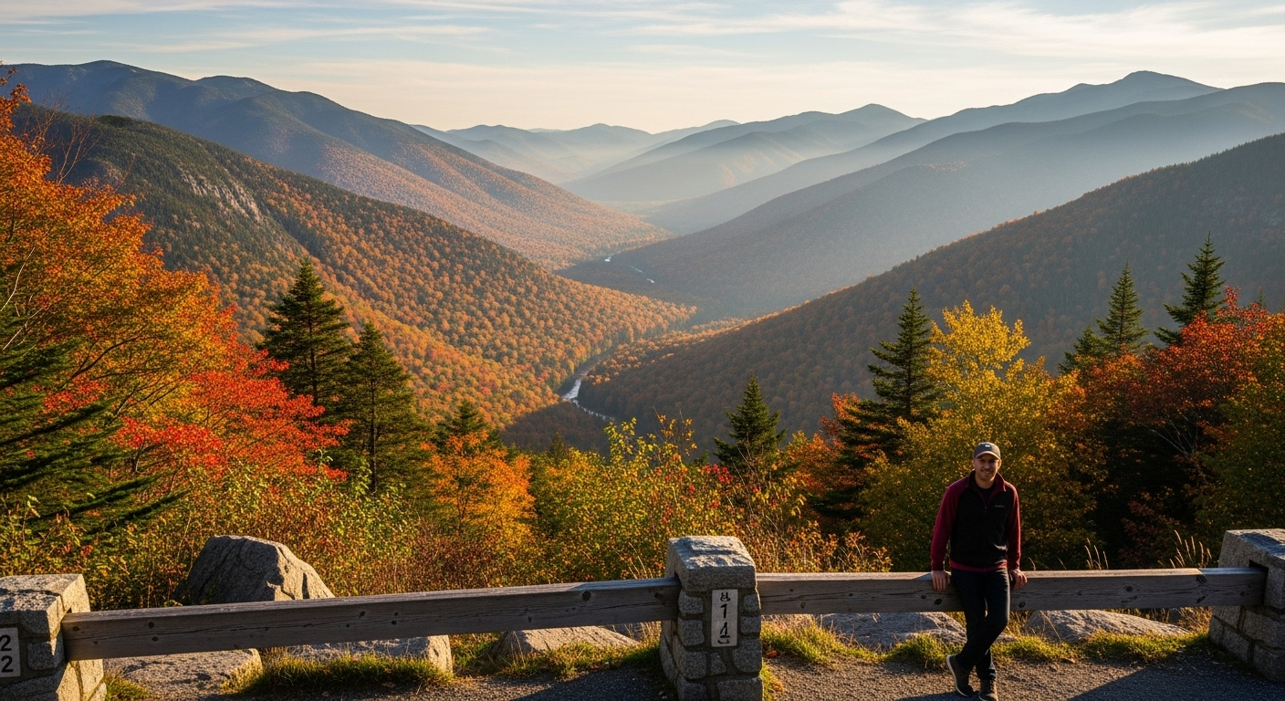 Evans Notch overlook New Hampshire fall foliage quiet scenic viewpoint October morning peak colors crowd-free experience