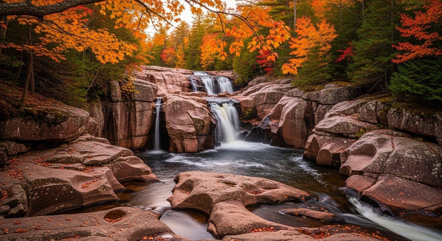 Screw Auger Falls Grafton Notch State Park Maine granite pools waterfalls fall foliage photography hiking Table Rock